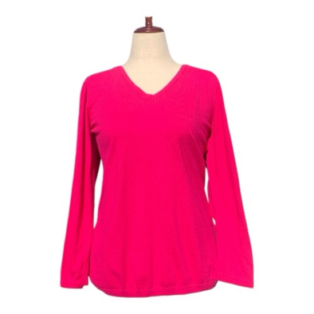 Talbots Bright Pink Long Sleeve Sweater‎ Pullover Side Buttons V-Neck Size 2X